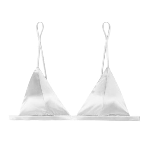 SilRiver Women's Silk Satin Triangle Bralette Soft Cup Wireless Bra Smooth and Comfortable Wire Free Bra Top (White, X-Small) von SilRiver
