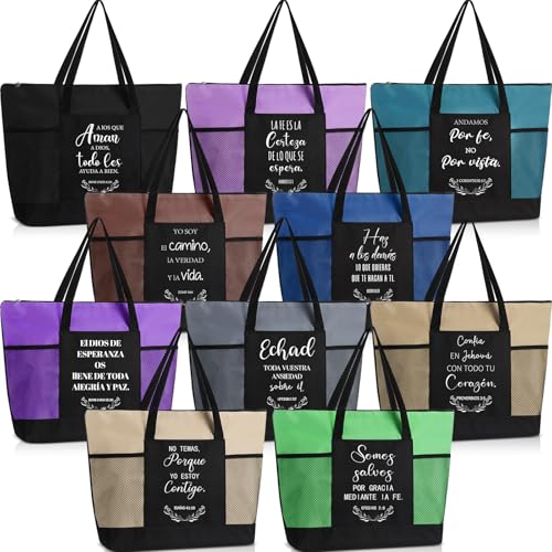 SilTriangle 10 x spanische christliche Tragetaschen für Frauen, christliches Geschenk, religiöser Glaube, inspirierende Leinentasche mit spanischem Bibelvers für Mutter, Schwester, weibliche Kollegen SilTriangle 10 x spanische christliche Tragetaschen für Frauen, christliches Geschenk, religiöser Glaube, inspirierende Leinentasche mit spanischem Bibelvers für Mutter, Schwester, weibliche Kollegen von SilTriangle