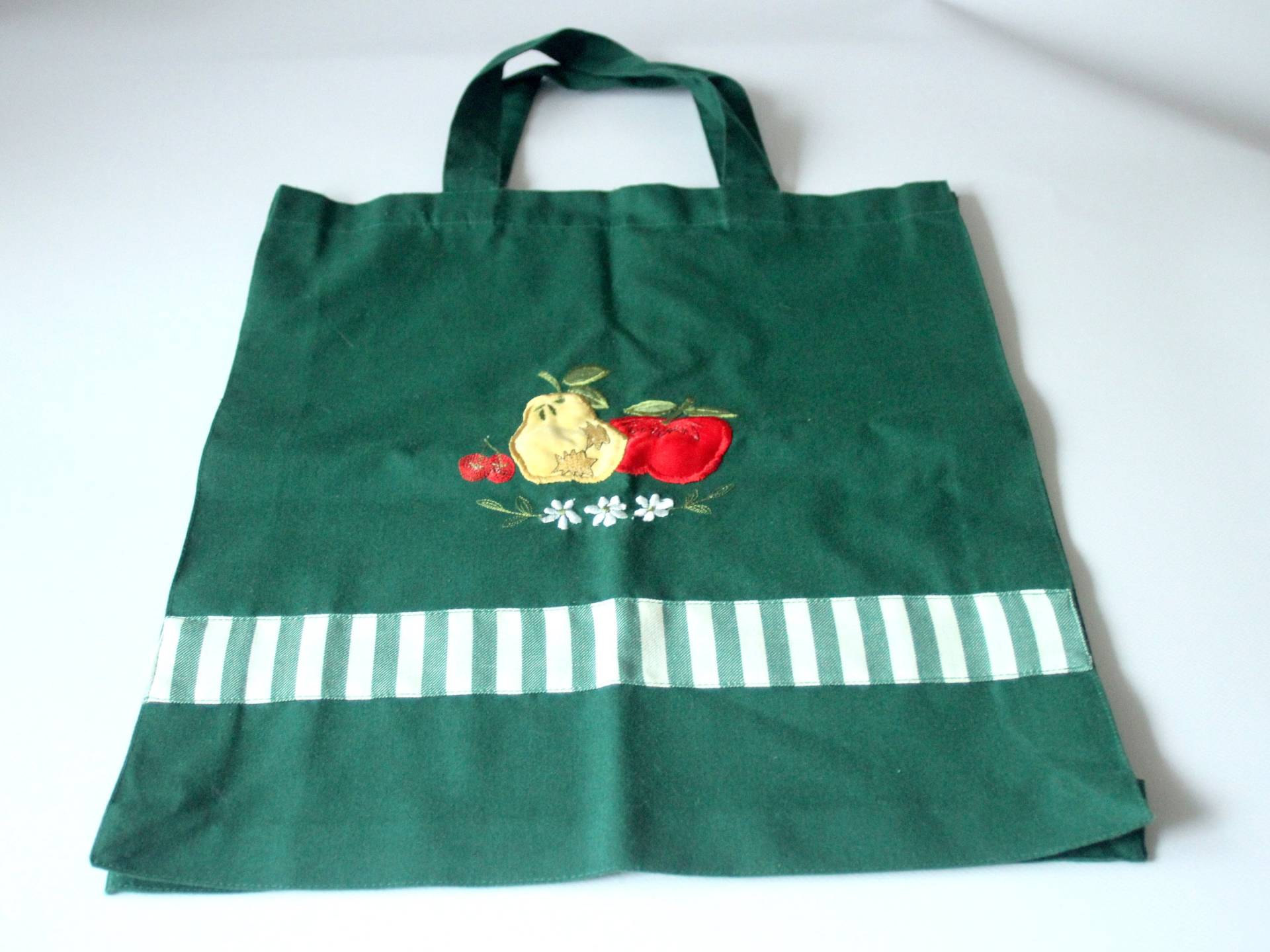 Einkaufstasche Vintage Mit Applikationen Und Stickerei 80Er 90Er Shopper Einkaufsbeutel Tragetasche Stoffbeutel Grün von SilaVintageandmore