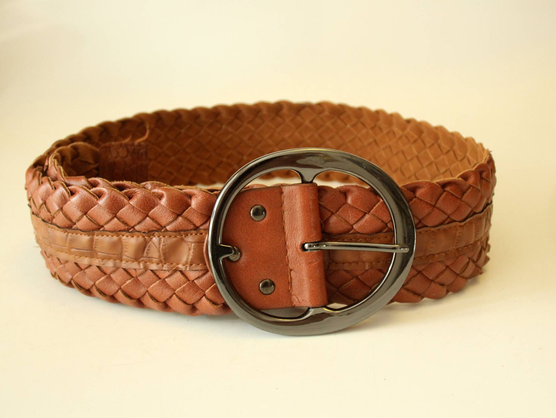 Gürtel Vintage Leder Breit Metallschnalle 70Er Hohe Taille Festival Hippie Mittelalter Kleid Gewand Party Sommer Leather Made in Germany von SilaVintageandmore