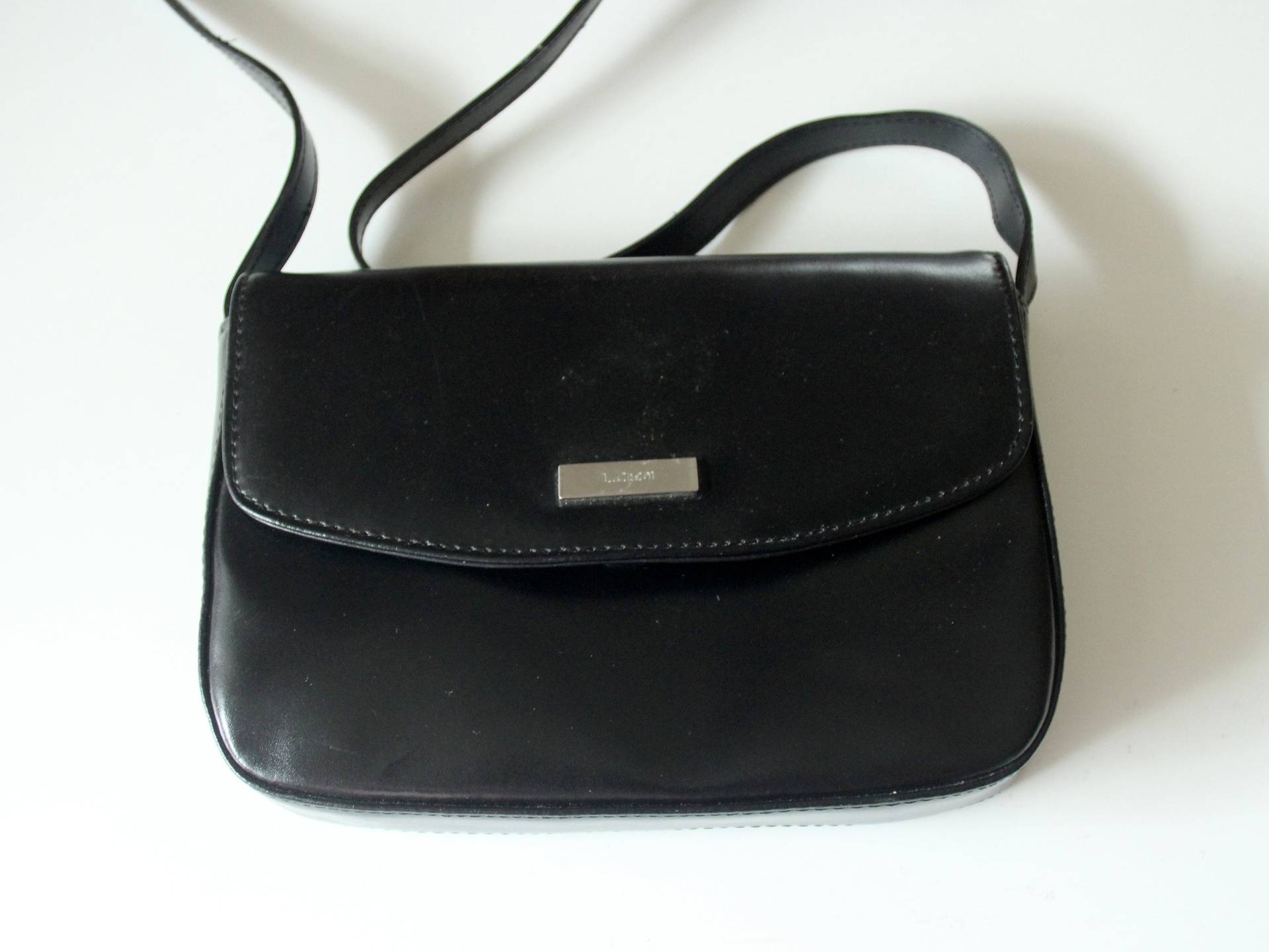 Kleine Kunstleder Umhängetasche L Credi Handtasche Vintage Schwarz Clutch Bag Black von SilaVintageandmore