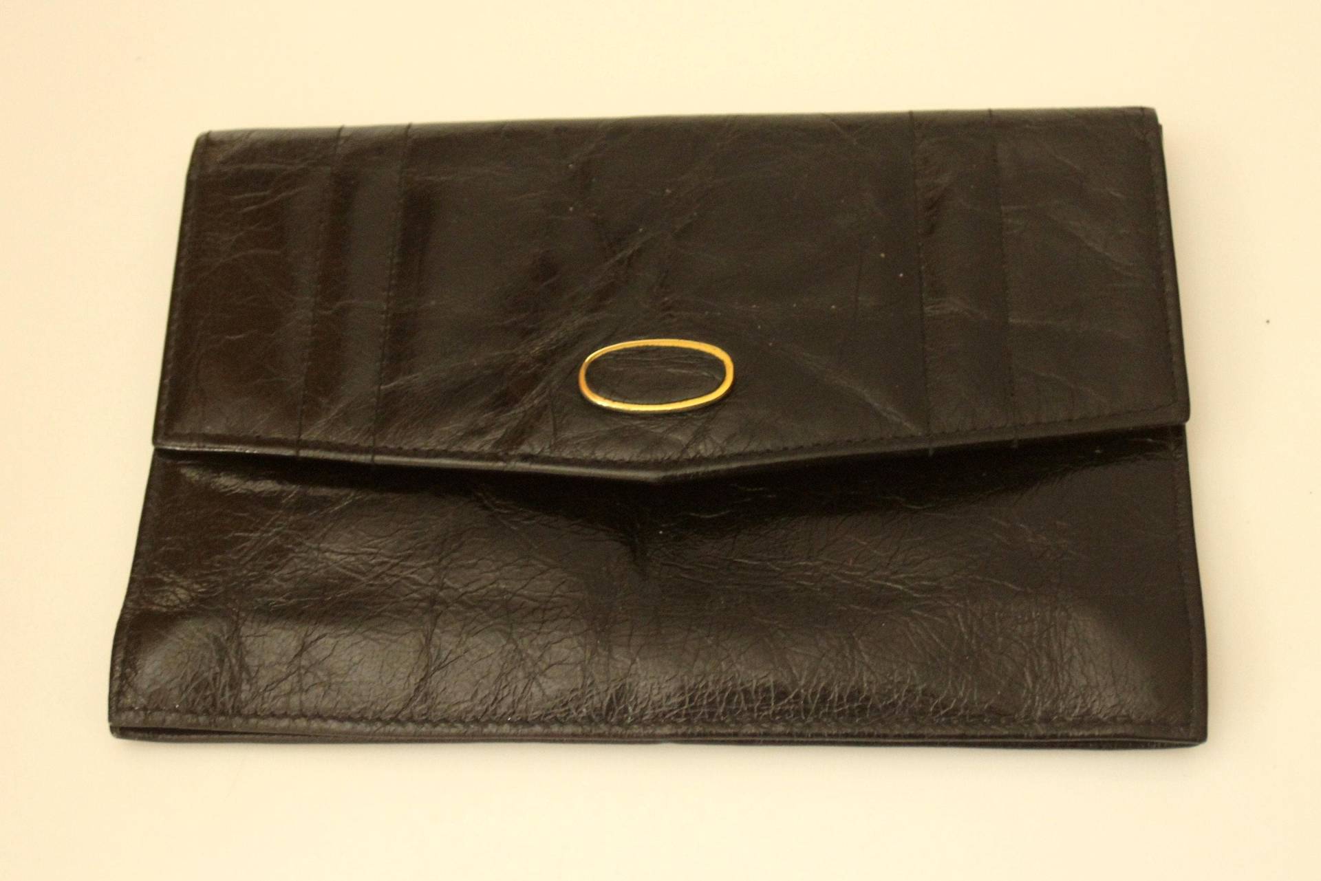Schlichte Echt Leder Abendtasche Vintage Clutch Schwarz Handliche Tasche Täschchen Leather Black Geldbörse von SilaVintageandmore