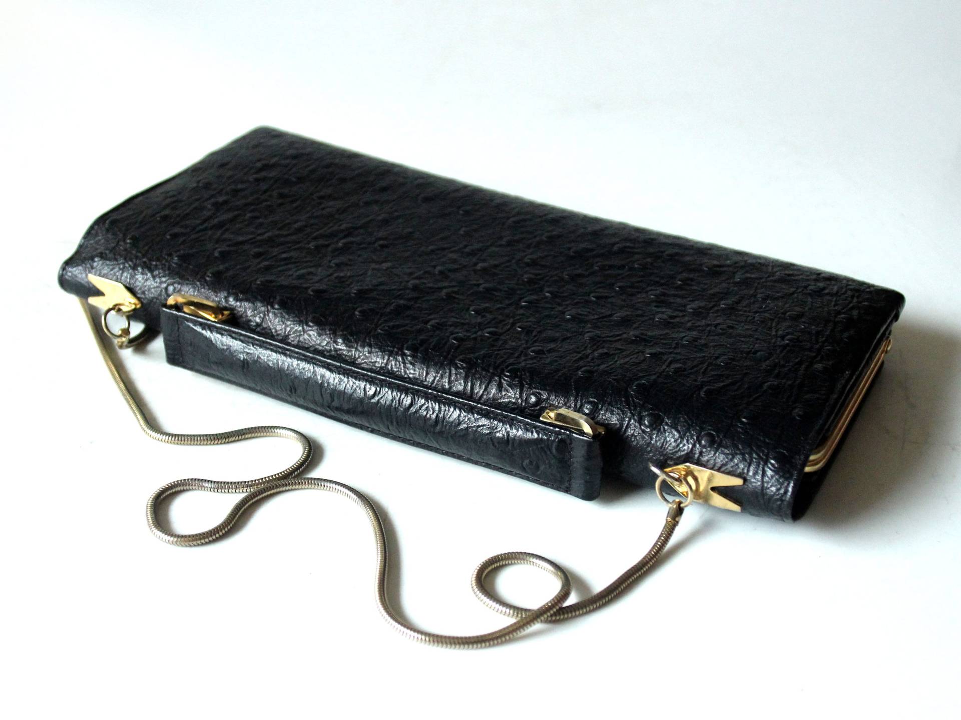 Tolle Abendtasche Vintage Clutch Mit Klippertasche Leder Täschchen Abendtäschchen Handgemacht 60S Clipper Purse von SilaVintageandmore