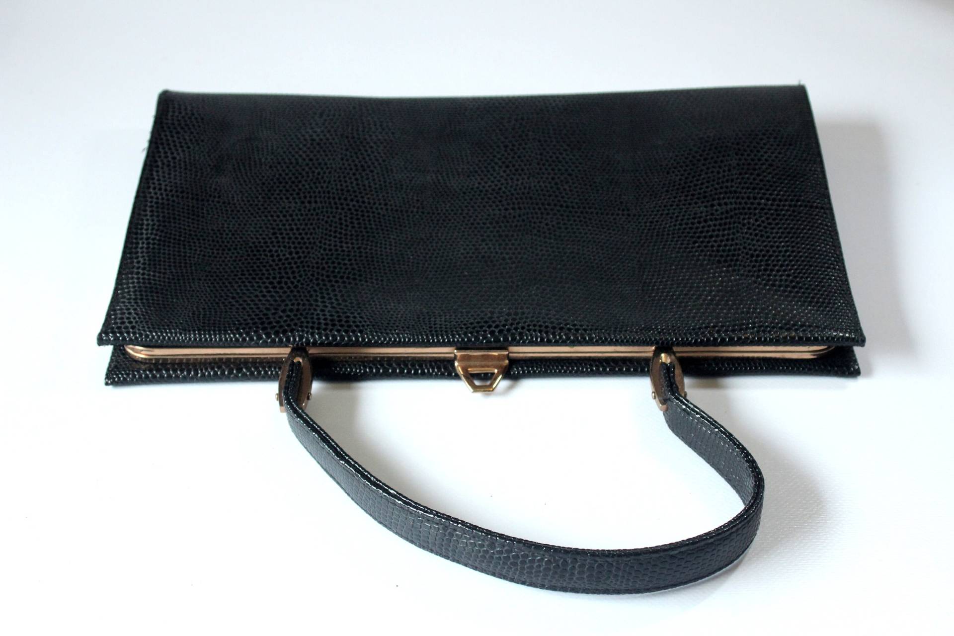 Tolle Elegante Abendtasche Vintage Clutch Mit Klippertasche Leder Geprägt Abendtäschchen 60S Clipper Purse von SilaVintageandmore