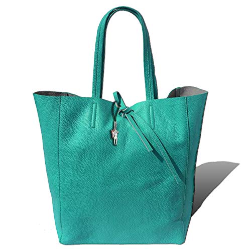 Florence Echtleder Schultertasche türkis ital. Shopper Rindsleder Damen 30x35x15 D1OTF112T Leder Tasche von Florence für die Frau von SilberDream