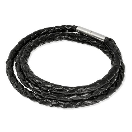 Leder Armband geflochten schwarz dreifach gewickelt 15cm 925 Silber Bajonett Verschluss auch für European Beads Lederarmband SMLA1345 von SilberDream