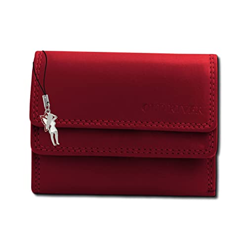 Old River Minibörse Geldbörse rot Leder 9,8x2x7,5cm OPD310R Leder Portemonnaie von SilberDream
