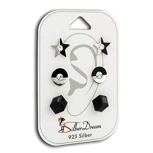 SilberDream 925 Silber Kunststoff SET 3er Ohrringe Ohrstecker Zirkonia D2SDS609SW ein Geschenk zu Weihnachten, Geburtstag, Valentinstag für die Frau von SilberDream