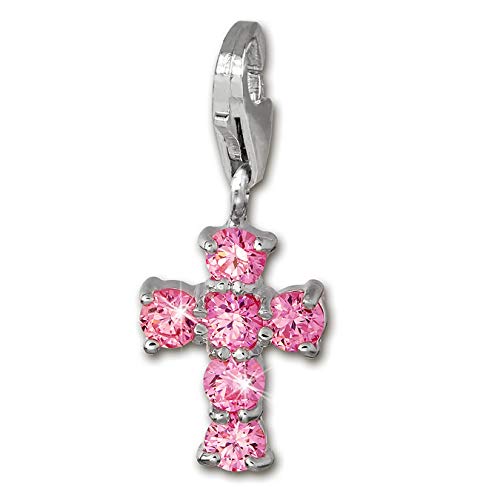 SilberDream Charm Schmuck 925 Echt Silber Anhänger pink Kreuz Zirkonia FC205P Silber Charmsschmuckanhänger von SilberDream