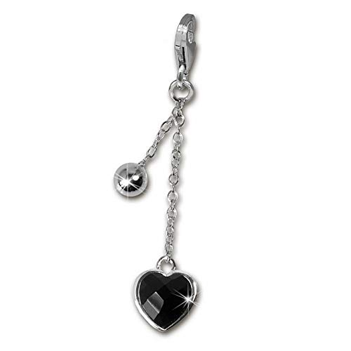 SilberDream Charm Schmuck 925 Echt Silber Anhänger schwarz Herz Achat FC4102 Silber Charmsschmuckanhänger von SilberDream