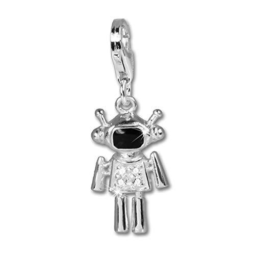 SilberDream Anhänger Charm Roboter schwarz 925 Silber Emaille Zirkonia D2FC604 ein schönes Geschenk zu Weihnachten, Geburtstag, Valentinstag für die Frau von SilberDream