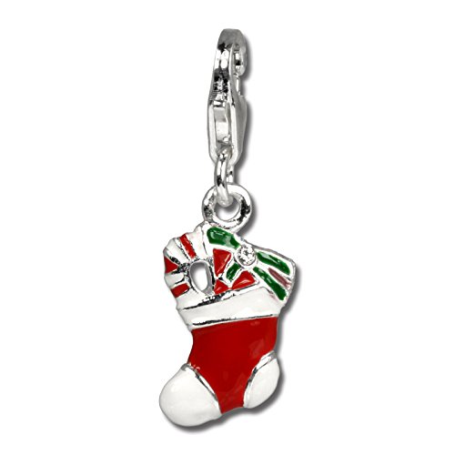 SilberDream Charm 925 Echt Silber Anhänger rot Weihnachts-Stiefel FC3103 Silber Charmsschmuckanhänger von SilberDream