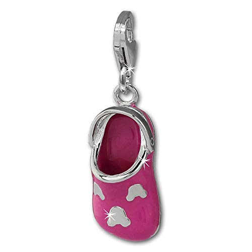 SilberDream Charm 925er Silber Emaille Anhänger pink Clog Schlappen FC871P Silber Charmsschmuckanhänger von SilberDream