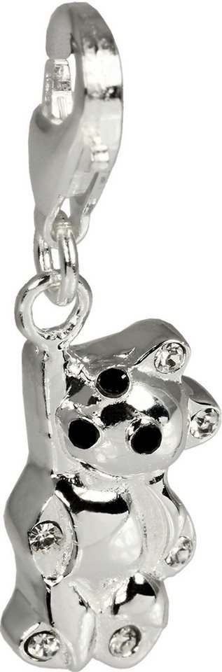 SilberDream Charm-Einhänger SilberDream Charm hängender Bär Zirkonia, Charmsanhänger hängender Bär, 925 Sterling Silber, Farbe: weiß, schwar von SilberDream