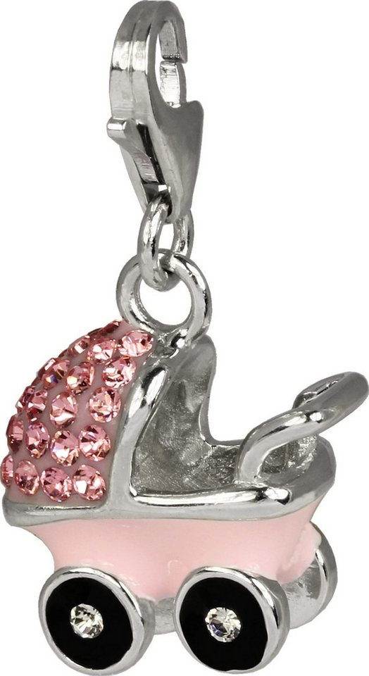 SilberDream Charm-Einhänger SilberDream rosa Charm Kinderwagen, Charmsanhänger Kinderwagen, 925 Sterling Silber, Farbe: rosa, weiß von SilberDream