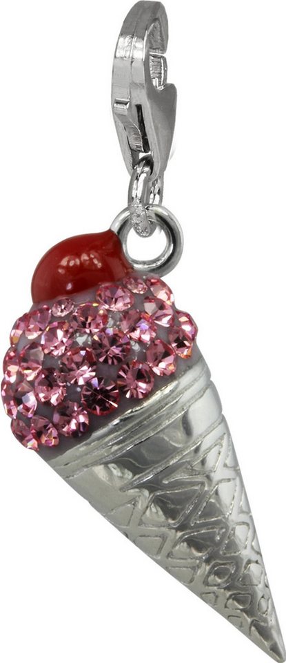 SilberDream Charm-Einhänger SilberDream rosa Charm Eistüte Zirkonia, Charmsanhänger Eistüte, 925 Sterling Silber, Farbe: rosa, rot von SilberDream