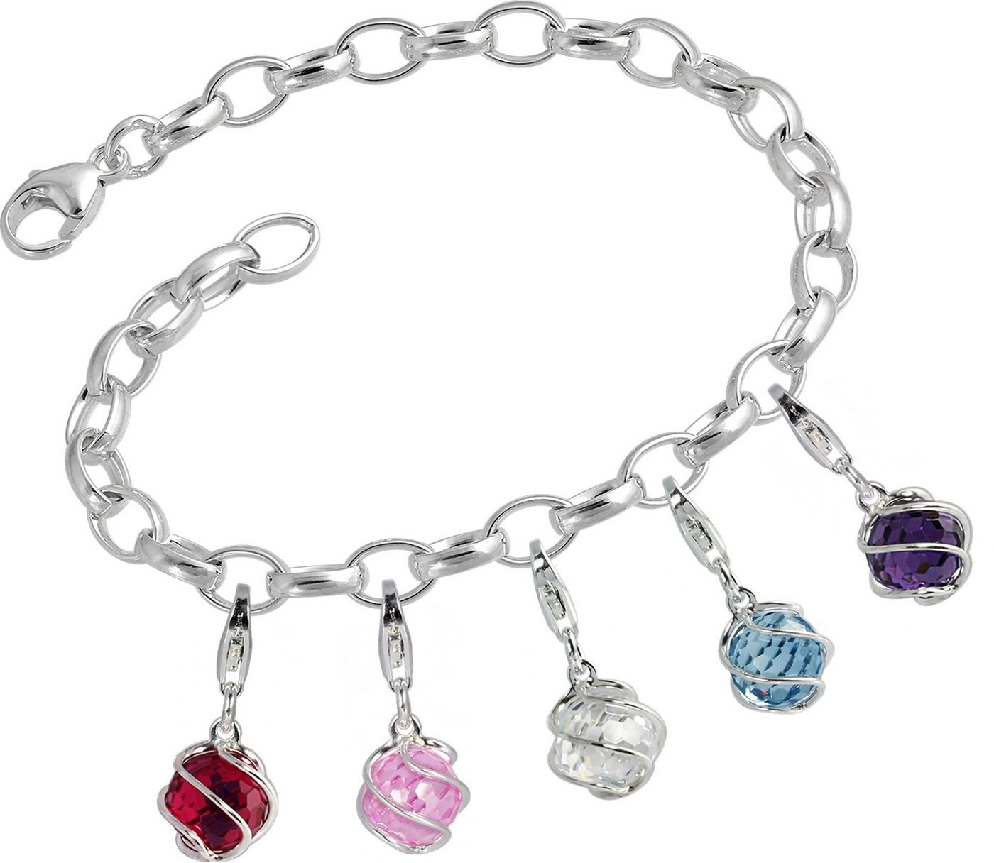 SilberDream Charm-Einhänger Set SilberDream Armband Charms Je taime Kugeln (Charmssets, 6-tlg), Charmssets aus 925 Sterling Silber, Farbe: rot, lila, weiß, rosa, aqua von SilberDream