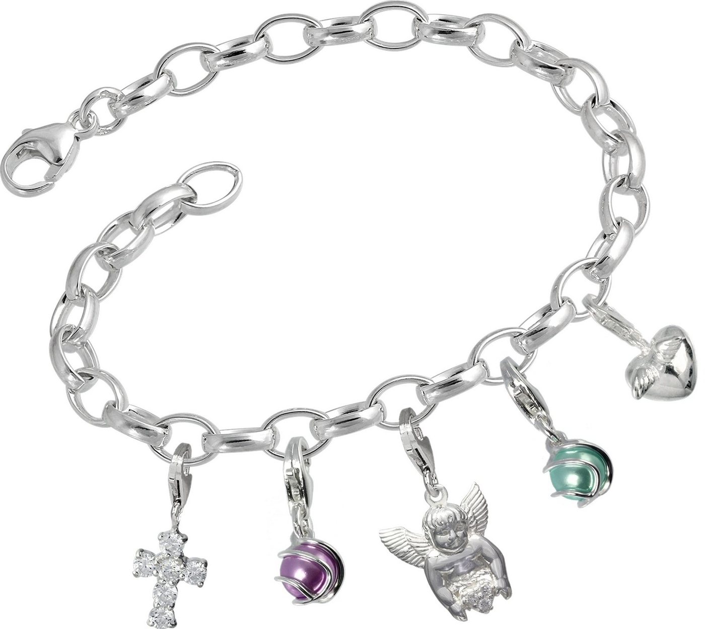 SilberDream Charm-Einhänger Set SilberDream Armband Fashion Charm Set (Charmssets, 6-tlg), Charmssets aus 925 Sterling Silber, Farbe: grün, lila, weiß von SilberDream