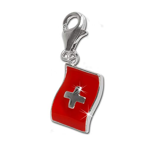 SilberDream Charm Schmuck 925 Echt Silber Anhänger rot Flagge Schweiz FC703 Silber Charmsschmuckanhänger von SilberDream