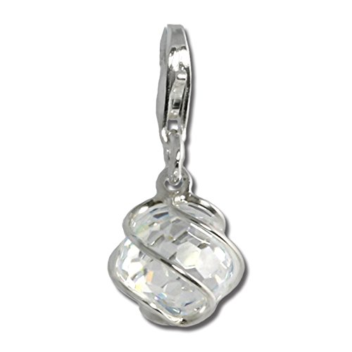 SilberDream Charm Schmuck 925 Echt Silber Anhänger weiß Kugel Zirkonia FC200W Silber Charmsschmuckanhänger von SilberDream