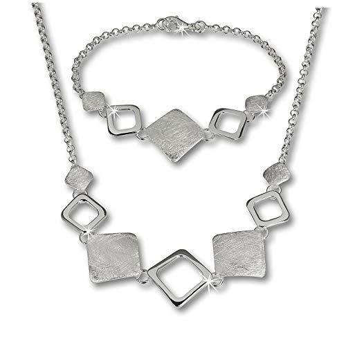 SilberDream Collier & Armband matt Karo Silber Schmuck Set für Damen SDS409 Silber Schmuckset von SilberDream