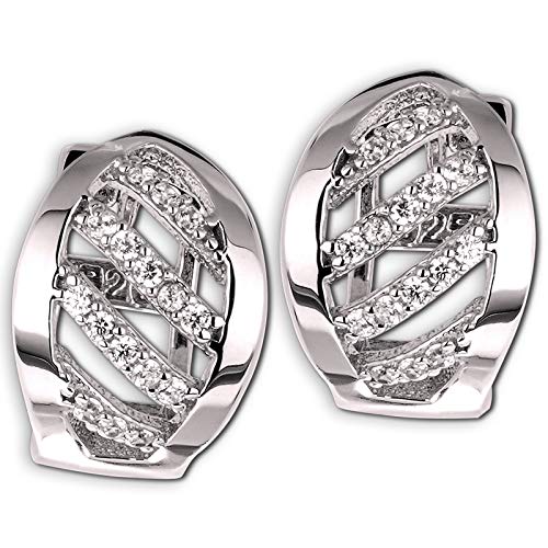 SilberDream Damen Creolen Ohrringe Blatt aus 925 Silber Zirkonia weiß SDO4365W Silber Creole von SilberDream