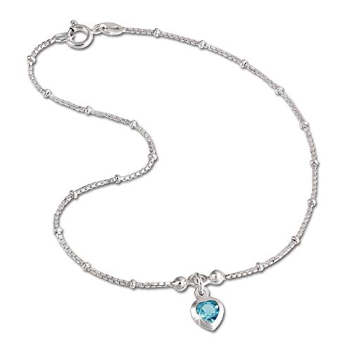 SilberDream Damen-Fußkette 23cm 925 Silber glitzer blau Herz Zirkonia D3SDF2023H Silber Fußschmuck für die Frau von SilberDream