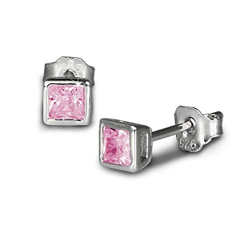 SilberDream Ohrringe 4mm Damen Silber Ohrstecker Quadrat Zirkonia rosa SDO704A von SilberDream