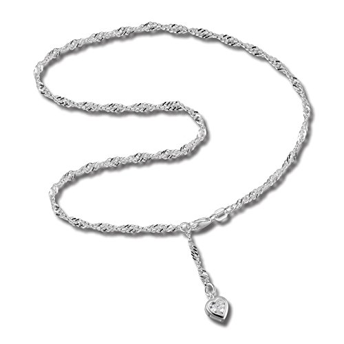 SilberDream Fußkette silber für Damen Silberschmuck Herz Zirkonia 25cm SDF005 Silber Fußkette von SilberDream