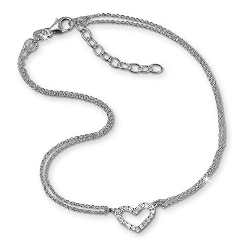 SilberDream Fußkette weiß für Damen Silberschmuck Herz Zirkonia 27cm SDF0383J Silber Fußkette von SilberDream