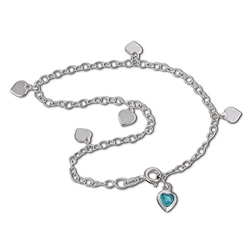 SilberDream Herz Fußkette Damen silber hellblau Schmuck 23cm 925 Silber SDF2013H Silber Fußkette von SilberDream