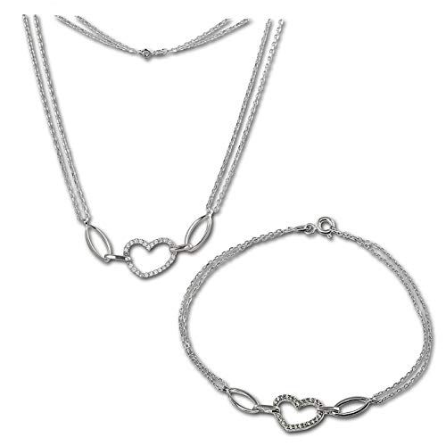 SilberDream Kette & Armband glitzer Herz Silber Schmuck Set für Damen SDS423W Silber Schmuckset von SilberDream