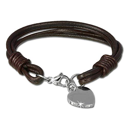 SilberDream Herz Armband braun Herren Männer Armschmuck Leder Edelstahl LAP005B Leder Armband von SilberDream