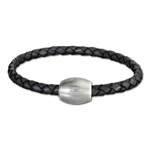 SilberDream Lederarmband geflochten 4mm grau 19cm mit Edelstahl Magnet Verschluss für Damen oder Herren Leder Armband Echtleder LS1471 von SilberDream