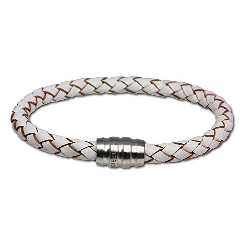 SilberDream Lederarmband geflochten 5mm weiß 20cm mit Edelstahl Magnet Verschluss für Damen oder Herren Leder Armband Echtleder LS1522 von SilberDream