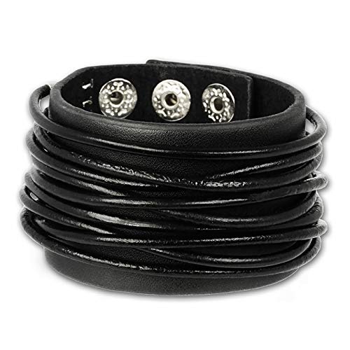 SilberDream Lederarmband schwarz mit Lederverzierungen für Herren oder Damen Leder Armband Echtleder LAP010S von SilberDream