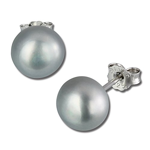 SilberDream Ohrringe 8,5mm für Damen 925 Silber Ohrstecker Perle grau SDO128K Silber Ohrstecker von SilberDream