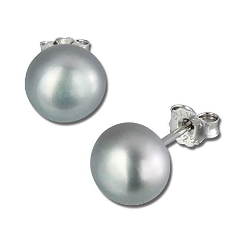 SilberDream Ohrstecker für Damen 925 Silber grau Perle Ohrringe 8,5mm D3SDO128K Silber, Perle Ohrschmuck für die Frau von SilberDream