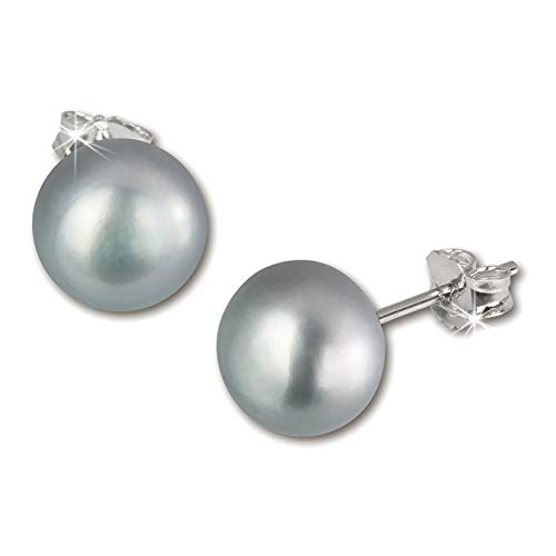 SilberDream Ohrstecker für Damen 925 Silber grau Perle Ohrringe 9,5mm D3SDO110K Silber, Perle Ohrschmuck für die Frau von SilberDream