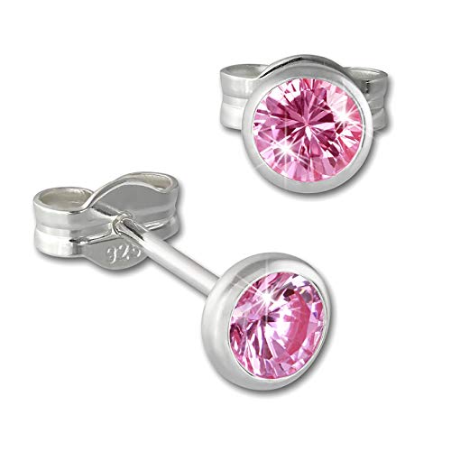 SilberDream Ohrstecker für Damen 925 Silber rosa Zirkonia Ohrringe 4mm D3SDO5534A Silber, Zirkonia Ohrschmuck für die Frau von SilberDream