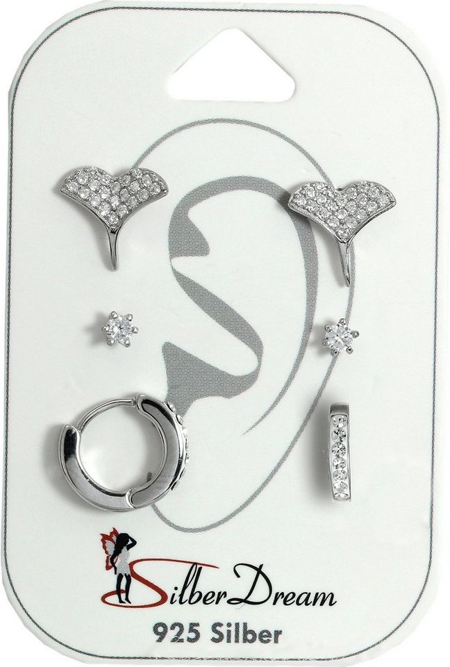 SilberDream Paar Ohrstecker SilberDream Zirkonia 3er Set Ohrringe (Ohrstecker, 3-tlg), Ohrstecker (Ginkgo, Zirkonia, Creole Zirkonia) 925 Sterling Silber, Fa von SilberDream