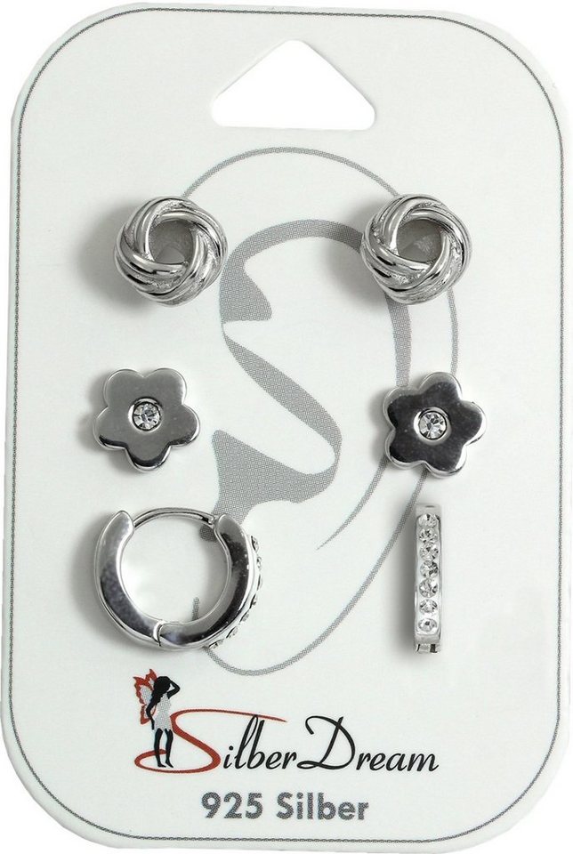 SilberDream Paar Ohrstecker SilberDream Zirkonia 3er Set Ohrringe (Ohrstecker, 3-tlg), Ohrstecker (Knoten, Blume, Creole Zirkonia) 925 Sterling Silber, Farbe von SilberDream