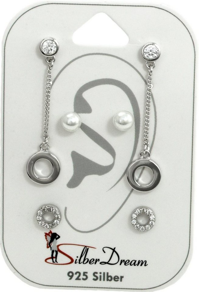 SilberDream Paar Ohrstecker SilberDream Zirkonia Kunstperle 3er Set (Ohrstecker, 3-tlg), Ohrstecker (Dangle, Perle, Kreis) 925 Sterling Silber, Farbe: weiß, si von SilberDream