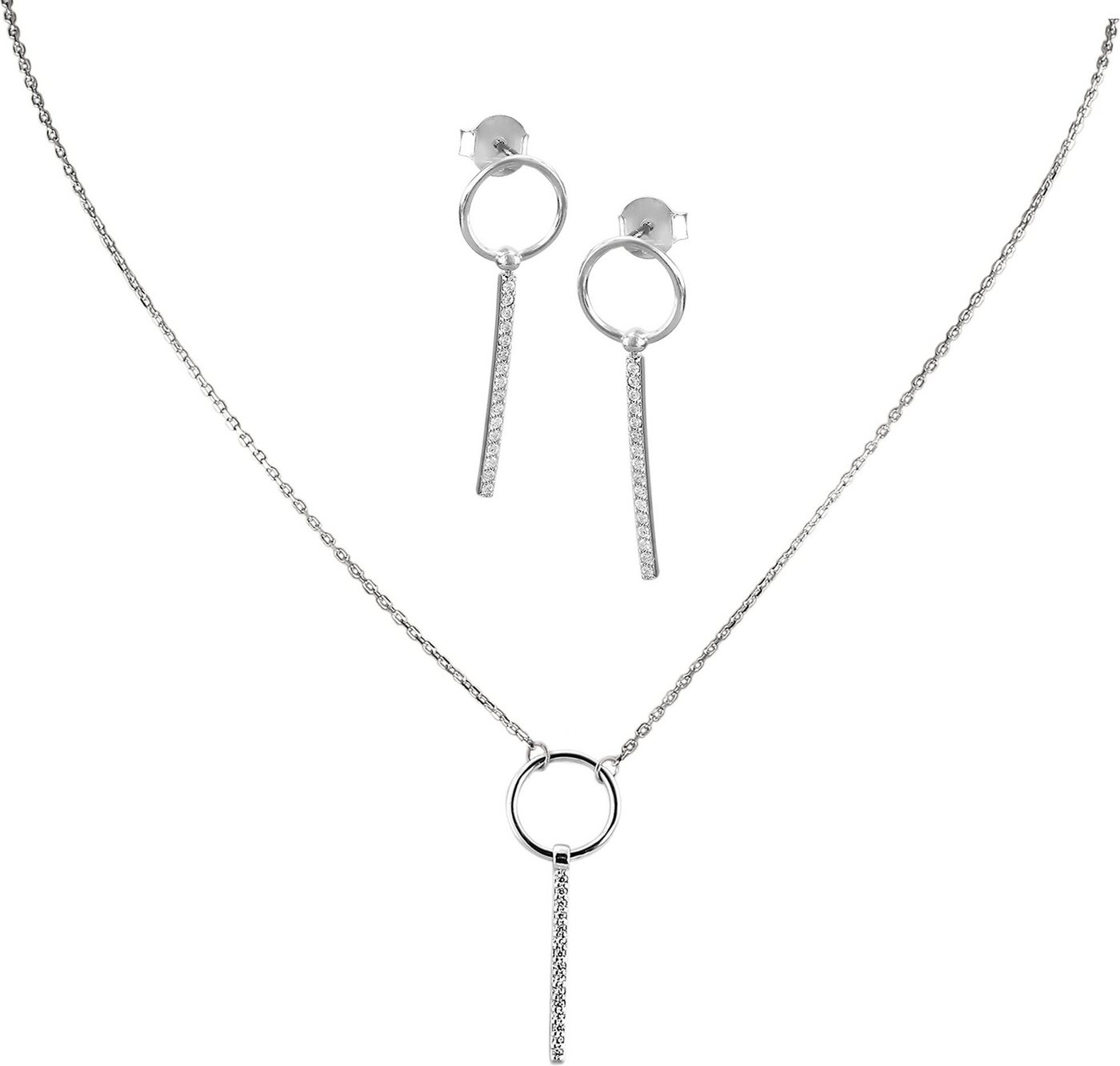 SilberDream Schmuckset SilberDream Zirkonia Kette+Ohrringe Set (Schmuckset, 2-tlg., Schmucksets), Damen Schmucksets aus 925er Sterling Silber, Farbe: silber, weiß von SilberDream