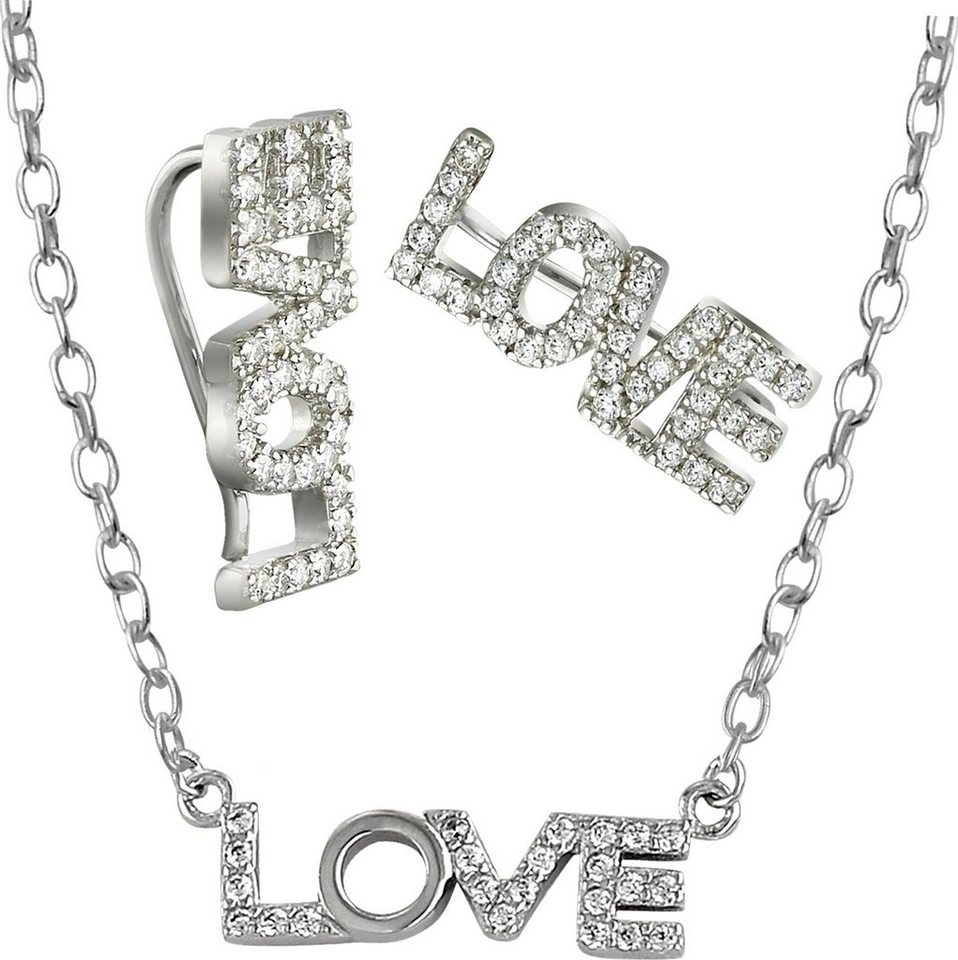 SilberDream Schmuckset SilberDream Kette+Ohrringe Love Set (Schmuckset, 2-tlg., Schmucksets), Damen Schmucksets aus 925er Sterling Silber, Farbe: silber, weiß von SilberDream