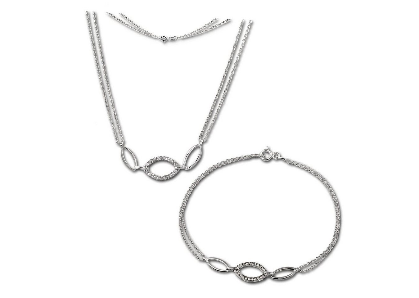 SilberDream Schmuckset SilberDream Kette & Armband glitzer oval (Schmuckset, 2-tlg., Schmucksets), Damen Schmucksets aus 925 Sterling Silber, Farbe: silber von SilberDream