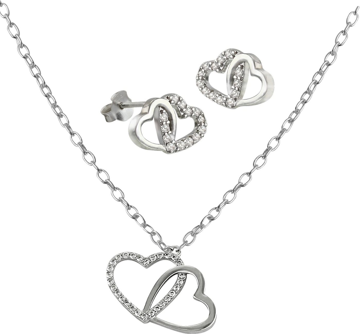 SilberDream Schmuckset SilberDream Set Kette+Ohrring Herz (2-tlg., Schmucksets), Damen Schmucksets aus 925er Sterling Silber, Farbe: silber, weiß von SilberDream