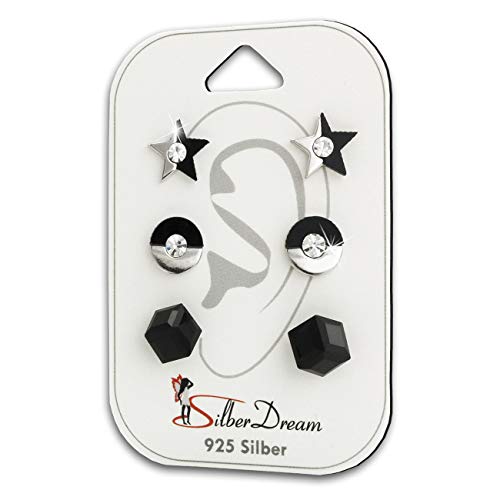 SilberDream Zirkonia 3er Ohrringe Ohrstecker Set 925 Silber Kunststoff SDS609SW Silber Ohrstecker von SilberDream