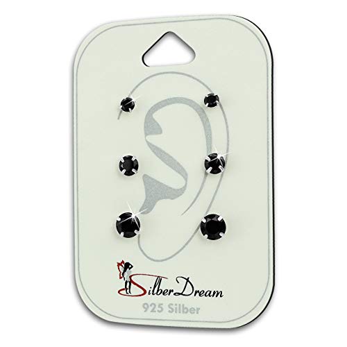 SilberDream 3er Ohrringe Ohrstecker schwarz Zirkonia SET ECHT 925 SILBER SDS812S Silber Ohrstecker von SilberDream