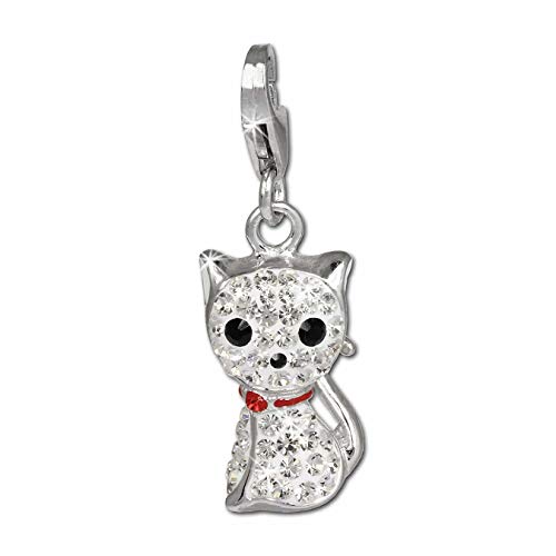 SilberDream weiß Charmsanhänger Katze Zirkonia Damen 925 Silber Charm D2GSC506W ein Geschenk zu Weihnachten, Geburtstag, Valentinstag für die Frau, für Jugendliche von SilberDream